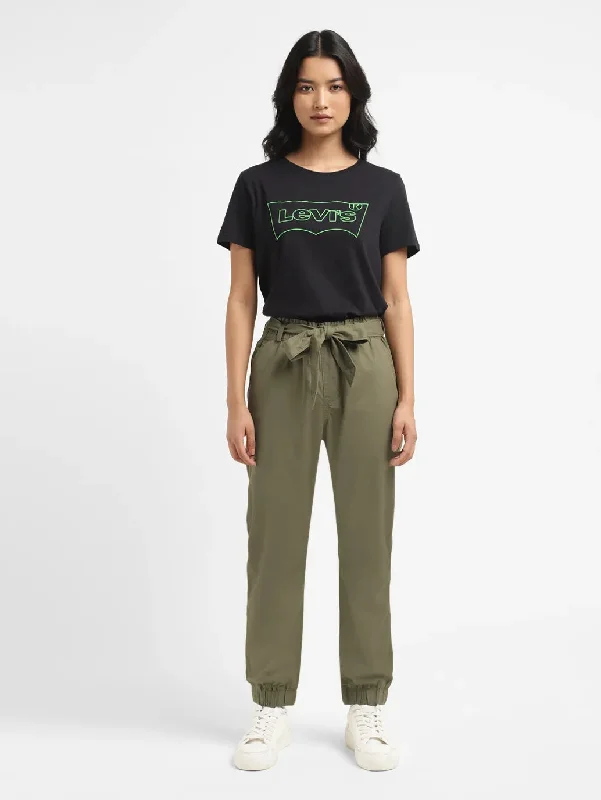 Women's denim jeans with a bamboo fabric-Women's High Rise Olive Regular Fit Joggers Women's denim jeans with a bamboo fabric-Women's High Rise Olive Regular Fit Joggers