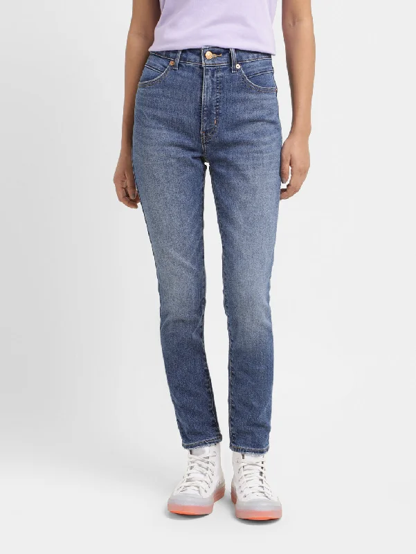Women's denim jeans with a fish embellishment-Women's High Rise Skinny Fit Jeans