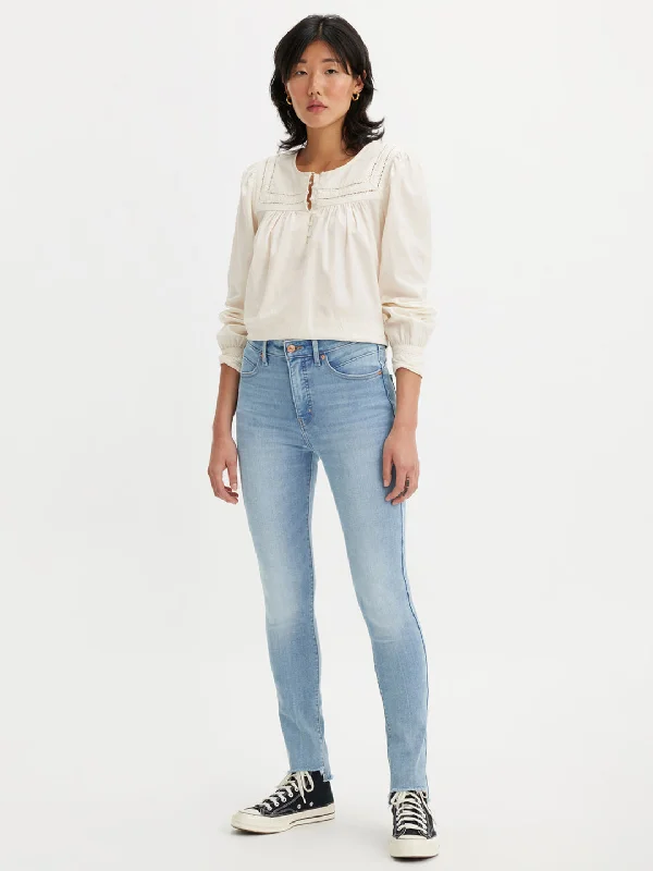 Women's denim jeans with a leather trim-Women's High Rise Revel Shaping Skinny Light Blue Jeans Women's denim jeans with a leather trim-Women's High Rise Revel Shaping Skinny Light Blue Jeans