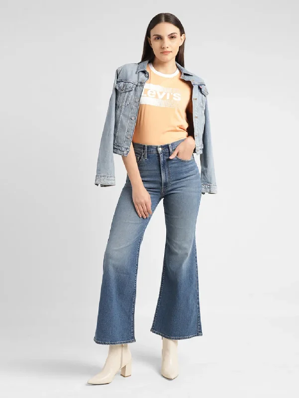 Women's denim jeans with a hope change cause design embellishment-Women's High Rise Ribcage Bootcut Jeans Women's denim jeans with a hope change cause design embellishment-Women's High Rise Ribcage Bootcut Jeans
