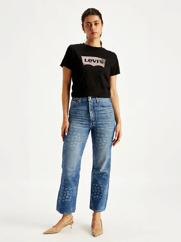 Women's denim jeans with sustainable denim-Women's High Rise Ribcage Crop Blue Bootcut Jeans Women's denim jeans with sustainable denim-Women's High Rise Ribcage Crop Blue Bootcut Jeans