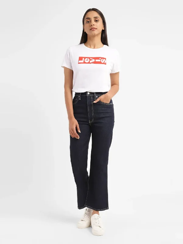 Women's denim jeans with a suede trim-Women's High Rise Ribcage Crop Bootcut Jeans