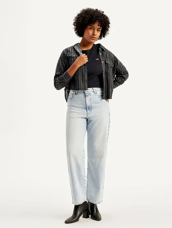 Women's denim jeans with a light wash-Women's High Rise Ribcage Straight Blue Jeans