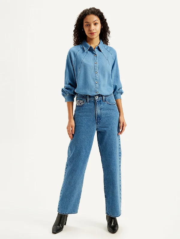 Women's denim jeans with a tie dye design-Women's High Rise Ribcage Straight Fit Indigo Jeans Women's denim jeans with a tie dye design-Women's High Rise Ribcage Straight Fit Indigo Jeans