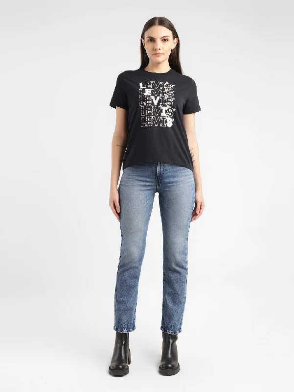 Women's denim jeans with a support cause design embellishment-Women's High Rise Ribcage Straight Fit Jeans Women's denim jeans with a support cause design embellishment-Women's High Rise Ribcage Straight Fit Jeans
