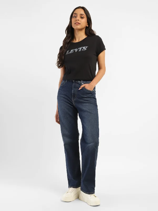 Women's denim jeans with a volunteer cause design embellishment-Women's High Rise Ribcage Straight Fit Jeans Women's denim jeans with a volunteer cause design embellishment-Women's High Rise Ribcage Straight Fit Jeans