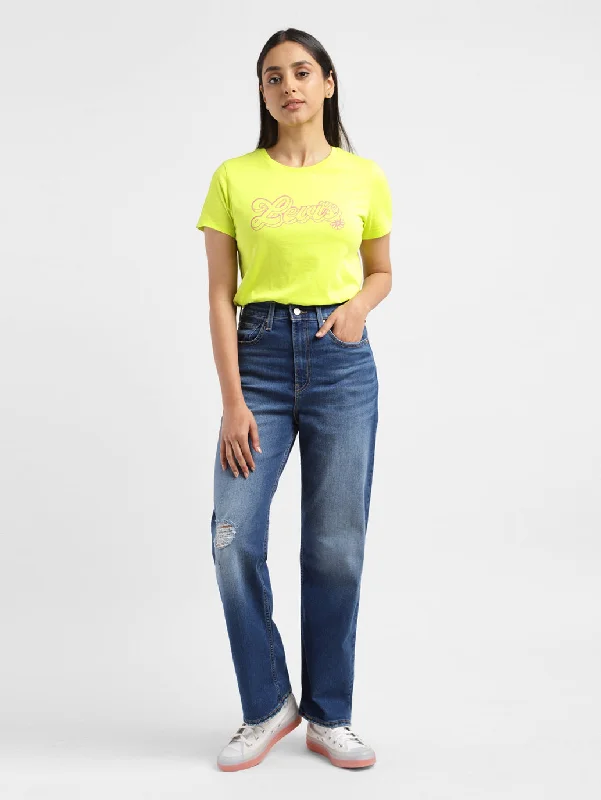 Women's denim jeans with a environmental cause design embellishment-Women's High Rise Ribcage Straight Fit Jeans Women's denim jeans with a environmental cause design embellishment-Women's High Rise Ribcage Straight Fit Jeans