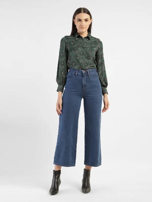 Women's denim jeans with a landscape scene embellishment-Women's High Rise Ribcage Wide Leg Jeans Women's denim jeans with a landscape scene embellishment-Women's High Rise Ribcage Wide Leg Jeans