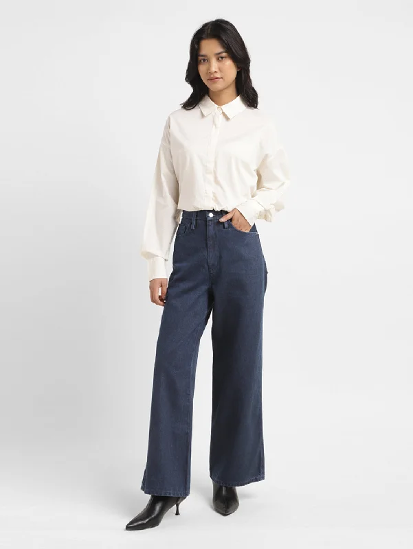 Women's denim jeans with a nature scene embellishment-Women's High Rise Ribcage Wide Leg Jeans Women's denim jeans with a nature scene embellishment-Women's High Rise Ribcage Wide Leg Jeans