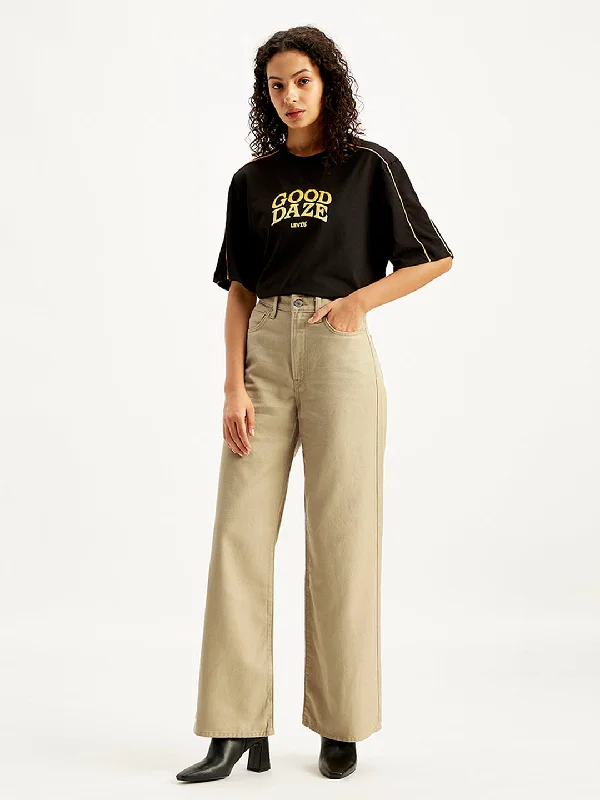 Women's denim jeans with a hemp fabric-Women's High Rise Ribcage Wide Leg Khaki Jeans Women's denim jeans with a hemp fabric-Women's High Rise Ribcage Wide Leg Khaki Jeans
