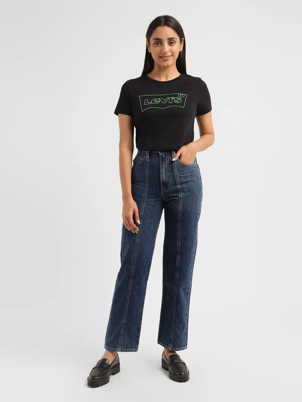 Women's denim jeans with a feminine style-Women's High Rise Ribcage Straight Fit Jeans Women's denim jeans with a feminine style-Women's High Rise Ribcage Straight Fit Jeans