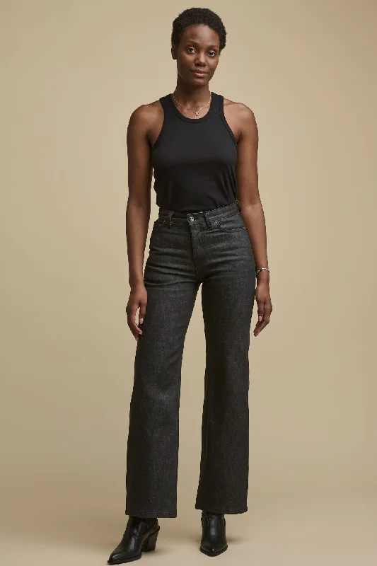 Women's denim jeans with a peace cause design embellishment-Women's High Rise Wide Leg Jean - Black