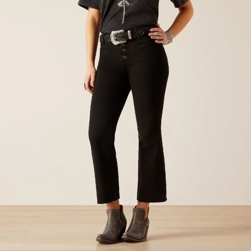 Women's denim jeans with recycled materials-Womens HighRise Jazmine Kick Flare- Black Women's denim jeans with recycled materials-Womens HighRise Jazmine Kick Flare- Black