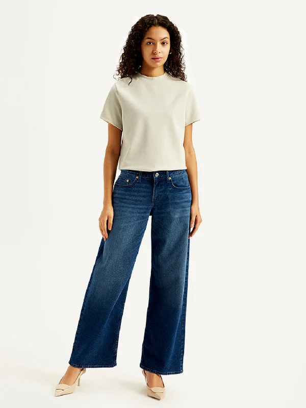 Women's denim jeans for pear shape-Women's Low Rise Loose Fit Blue Jeans