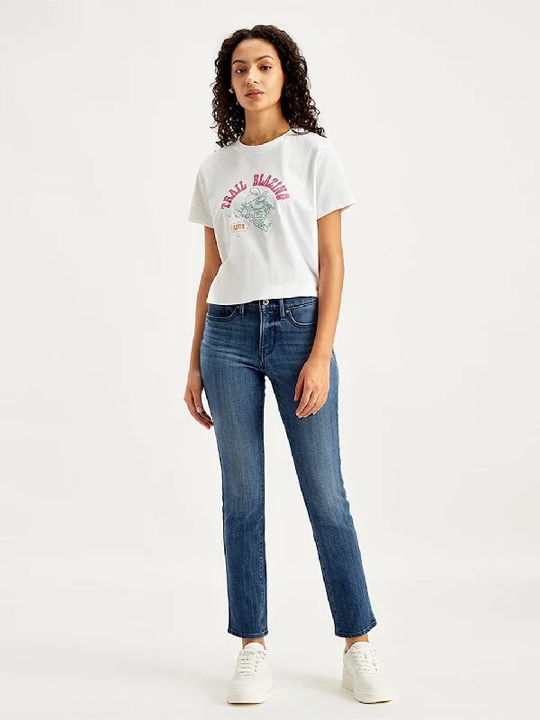 Women's denim jeans with a rigid denim fabric-Women's Mid Rise 312 Slim Fit Indigo Jeans Women's denim jeans with a rigid denim fabric-Women's Mid Rise 312 Slim Fit Indigo Jeans