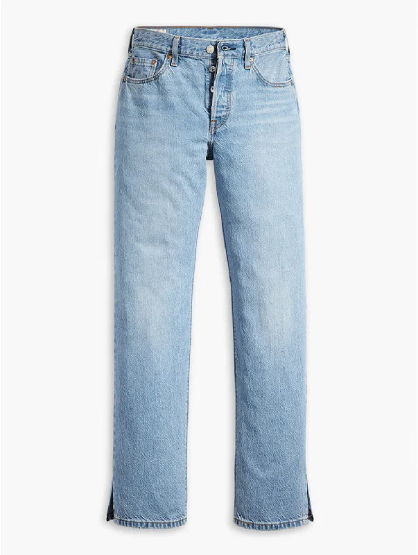 Women's denim jeans with a selvedge denim fabric-Women's Mid Rise 501 Straight Fit Light Blue Button Fly Jeans Women's denim jeans with a selvedge denim fabric-Women's Mid Rise 501 Straight Fit Light Blue Button Fly Jeans