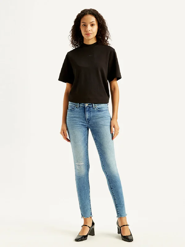 Women's denim jeans with a low stretch fabric-Women's Mid Rise 711 Skinny Blue Jeans Women's denim jeans with a low stretch fabric-Women's Mid Rise 711 Skinny Blue Jeans