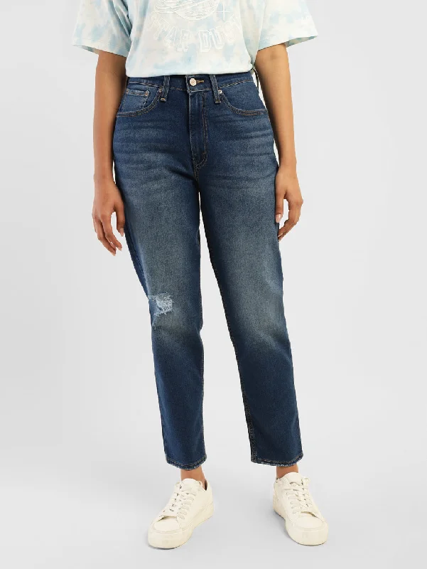 Women's denim jeans with a cityscape scene embellishment-Women's Mid Rise 80s Mom Tapered Jeans Women's denim jeans with a cityscape scene embellishment-Women's Mid Rise 80s Mom Tapered Jeans