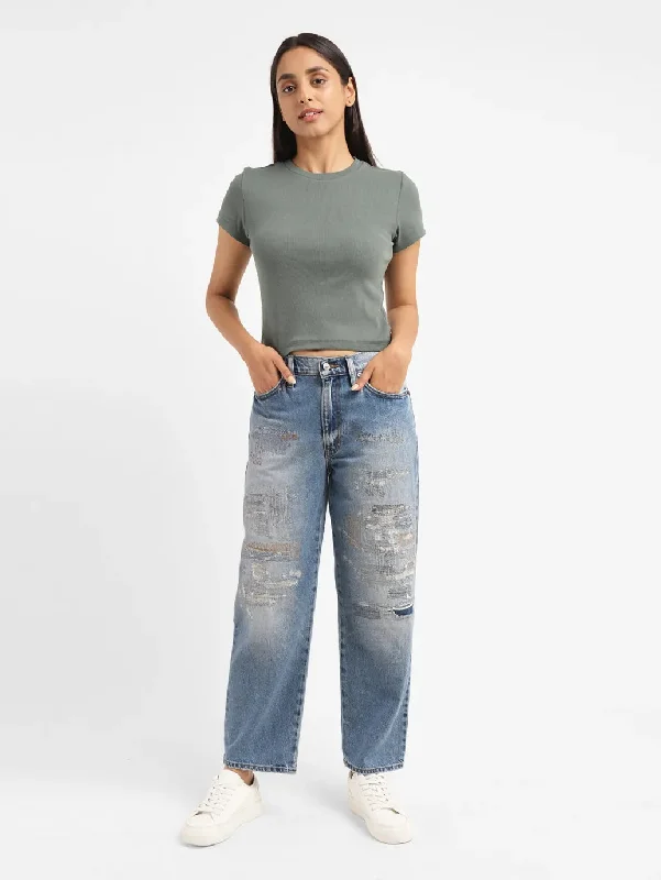 Women's denim jeans party it stylish high-Women's Mid Rise 94 Baggy Fit Jeans
