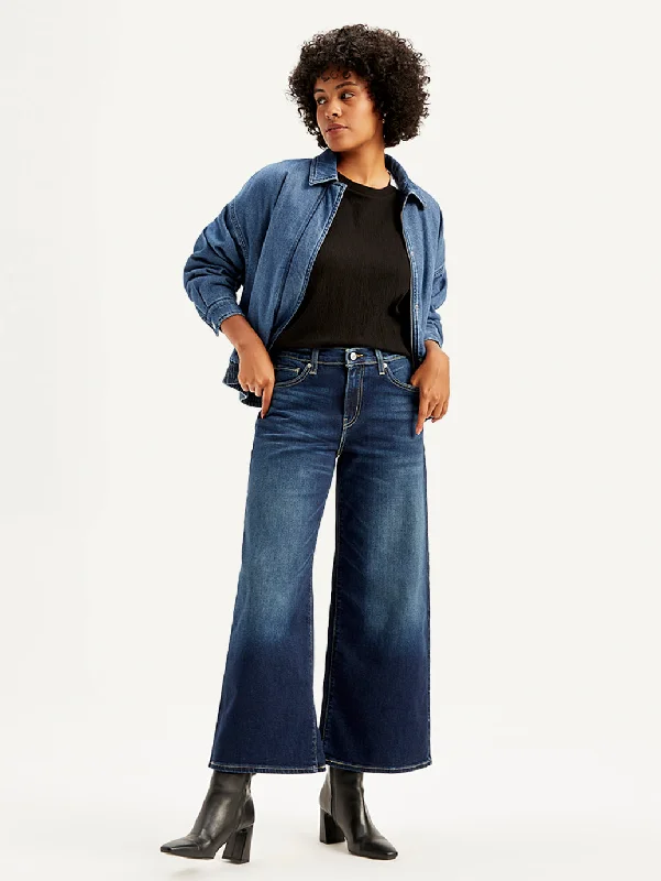 Women's denim jeans styled sale on-Women's Mid Rise 94 Baggy Wide Leg Indigo Jeans