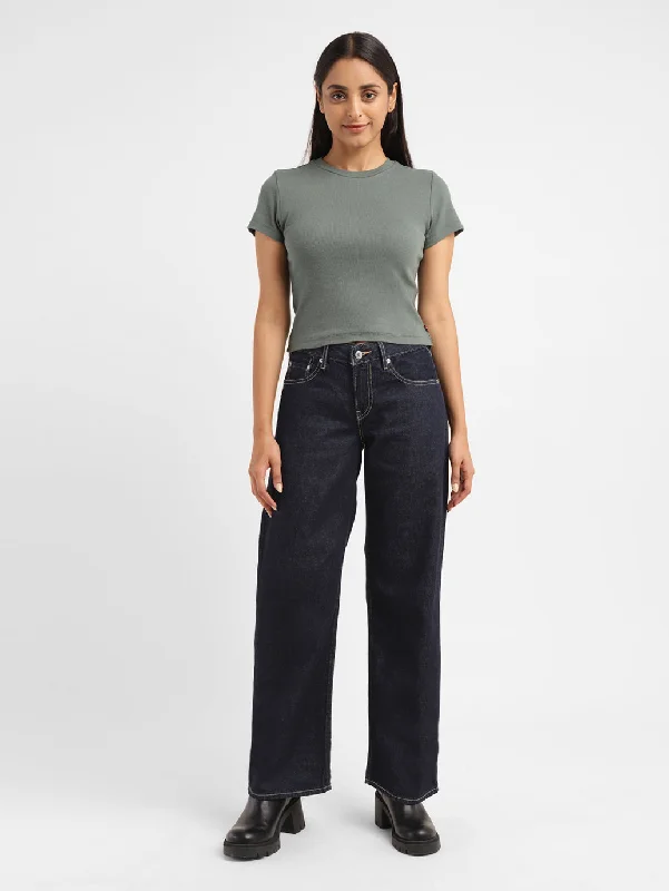 Women's denim jeans with a velvet fabric-Women's Mid Rise 94 Baggy Wide Leg Jeans