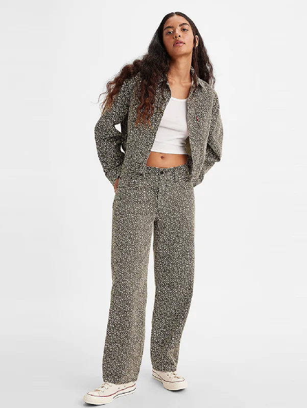 Women's denim jeans with a striped print-Women's Mid Rise Grey Straight Trousers