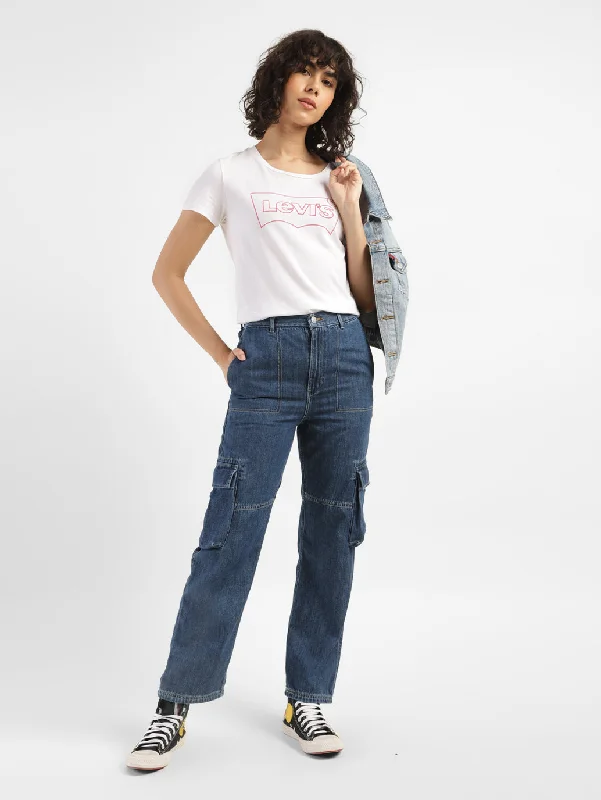 Women's denim jeans best to style-Women's Mid Rise Ribcage Straight Cargo Jeans