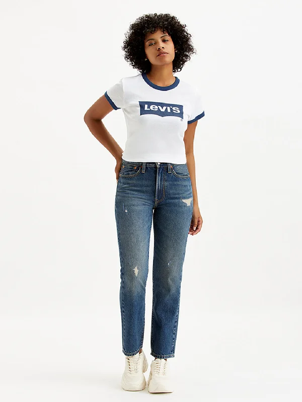 Women's denim jeans for going out-Women's Mid Rise Wedgie Straight Fit Blue Jeans