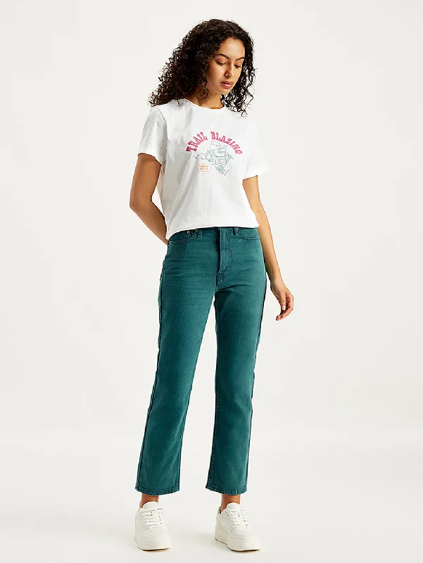 Women's denim jeans with a flare leg-Women's Mid Rise Wedgie Straight Fit Teal Jeans Women's denim jeans with a flare leg-Women's Mid Rise Wedgie Straight Fit Teal Jeans