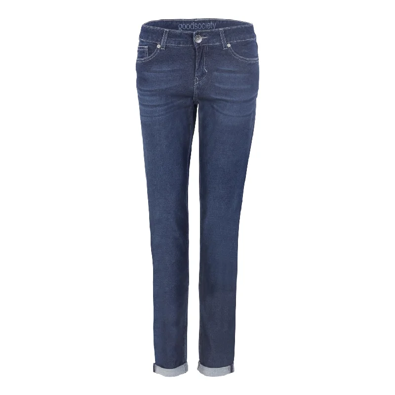 Women's denim jeans and statement belt-Womens Slim Tapered Light Jeans - Kyanos