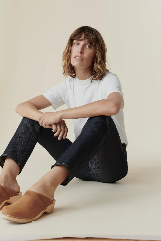 Women's denim jeans with a animal rights cause design embellishment-Women's Straight Leg Mid Rise Jeans - Indigo