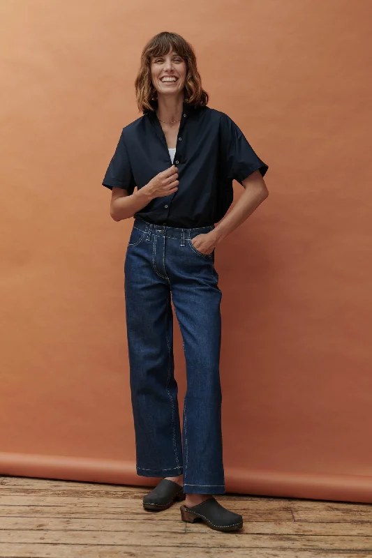Women's denim jeans with a love cause design embellishment-Women's Work Wide Straight Jean - Blue