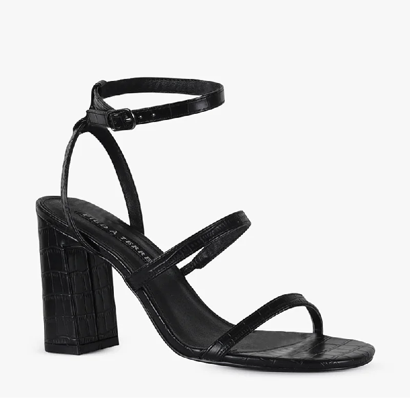 Versatile Heeled Sandals for Any Occasion---ZAKI BLACK CROC