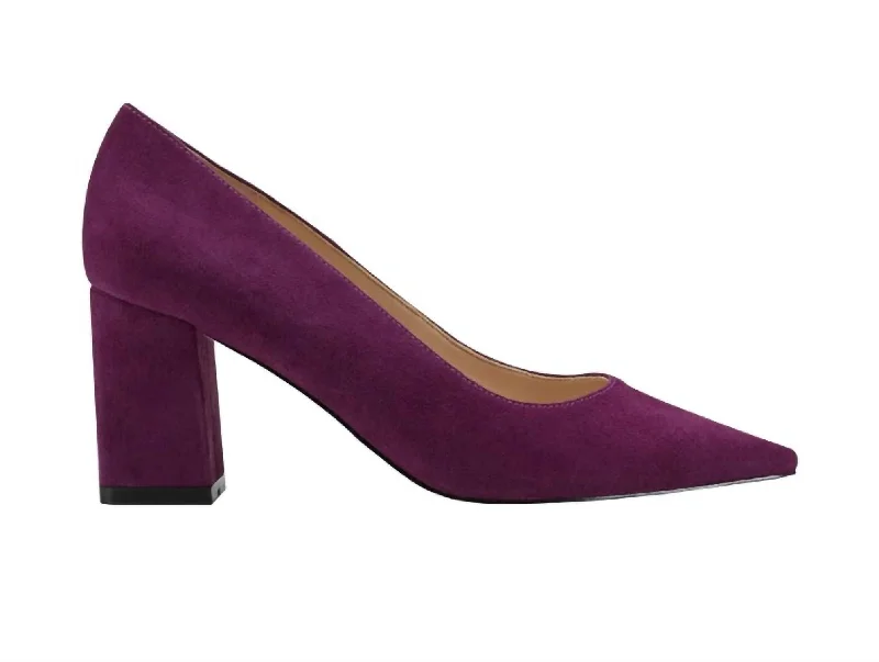 Trendy Chunky Heel Pumps for Casual Wear--Zala Block Heel Pointy Toe Pump In Dark Purple