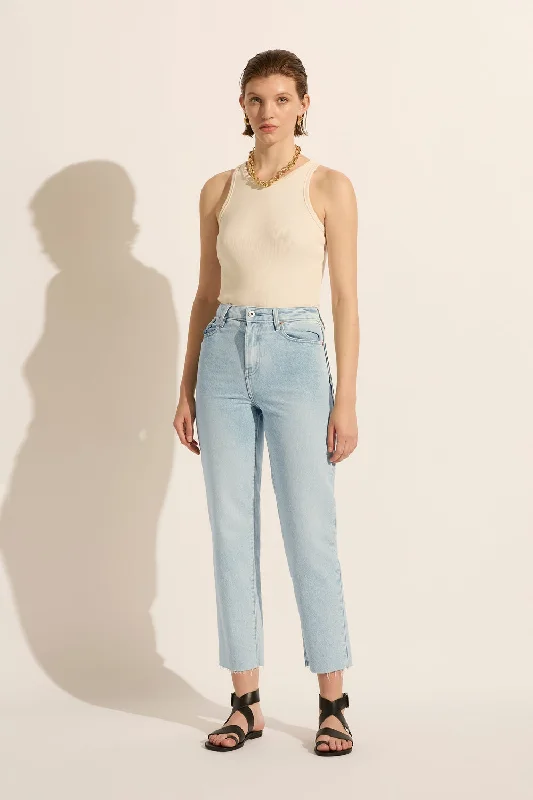 Women's denim jeans with a bird embellishment-Zoe Crop High Rise Straight Jean - Basis Women's denim jeans with a bird embellishment-Zoe Crop High Rise Straight Jean - Basis