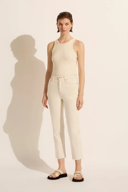Women's denim jeans with a reptile embellishment-Zoe Crop High Rise Straight Jean - Ecru Women's denim jeans with a reptile embellishment-Zoe Crop High Rise Straight Jean - Ecru