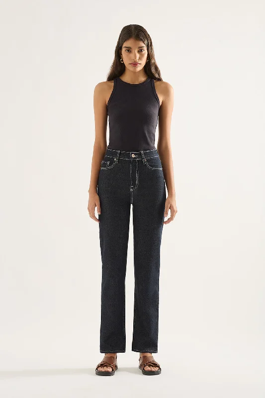 Women's denim jeans with a seed embellishment-Zoe High Straight Jean Full Length - Rinse Women's denim jeans with a seed embellishment-Zoe High Straight Jean Full Length - Rinse