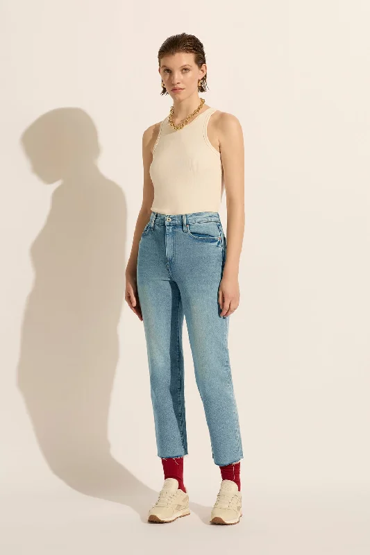 Women's denim jeans with a plastic embellishment-Zoe Crop High Rise Straight Jean - Sunday Women's denim jeans with a plastic embellishment-Zoe Crop High Rise Straight Jean - Sunday