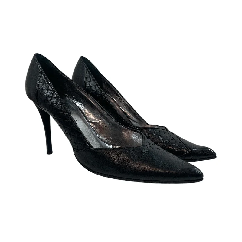 BOTTEGA VENETA/Heels/US 9.5/Leather/BLK/WEAVE PATTERN---Comfortable Leather Pumps for Office and Everyday Wear