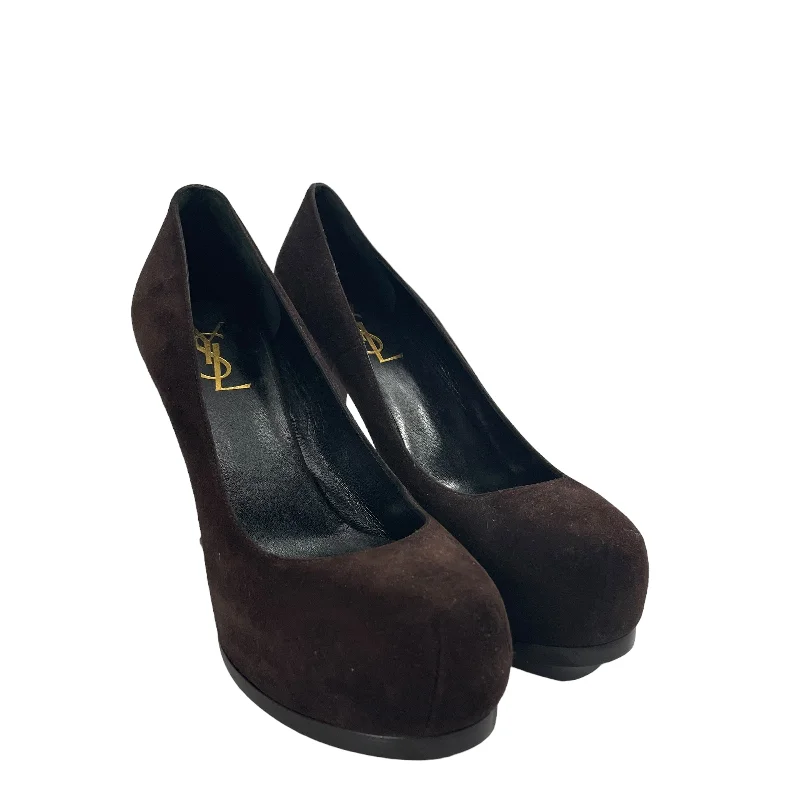 Affordable Suede Ankle Pumps for All-Day Wear--SAINT LAURENT/Heels/EU 38/Suede/BRW/YSL PUMPS