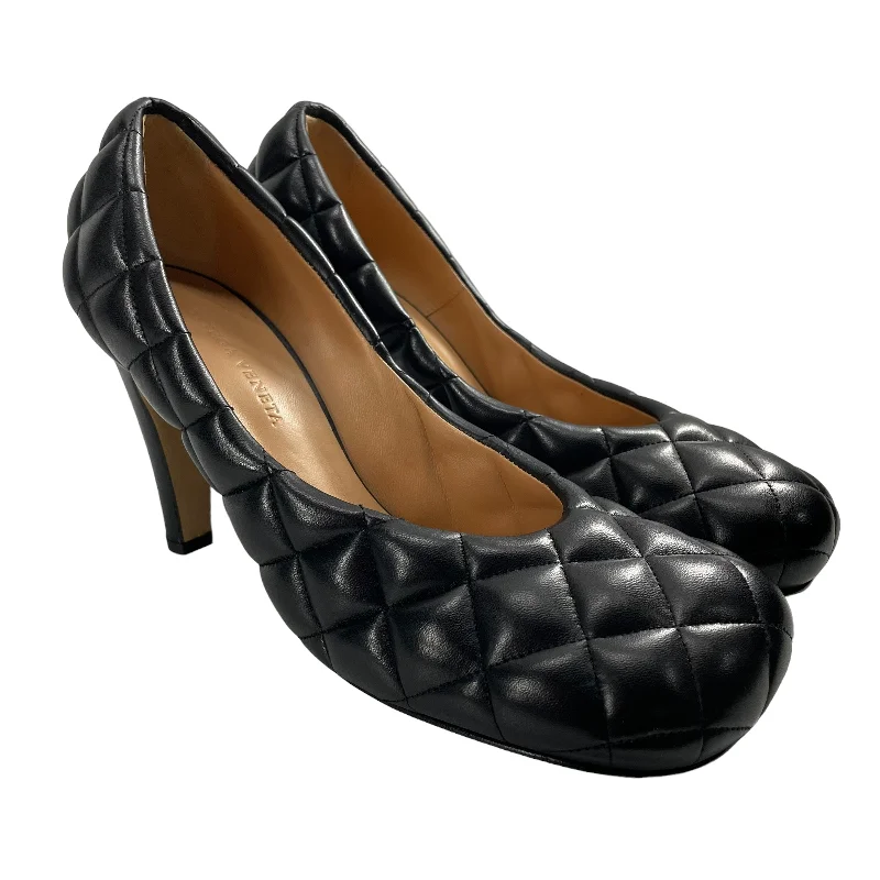 BOTTEGA VENETA/Heels/EU 39.5/Leather/BLK/BUBBLE SQUARE TOE---Durable Square Toe Block Heels for Everyday Use