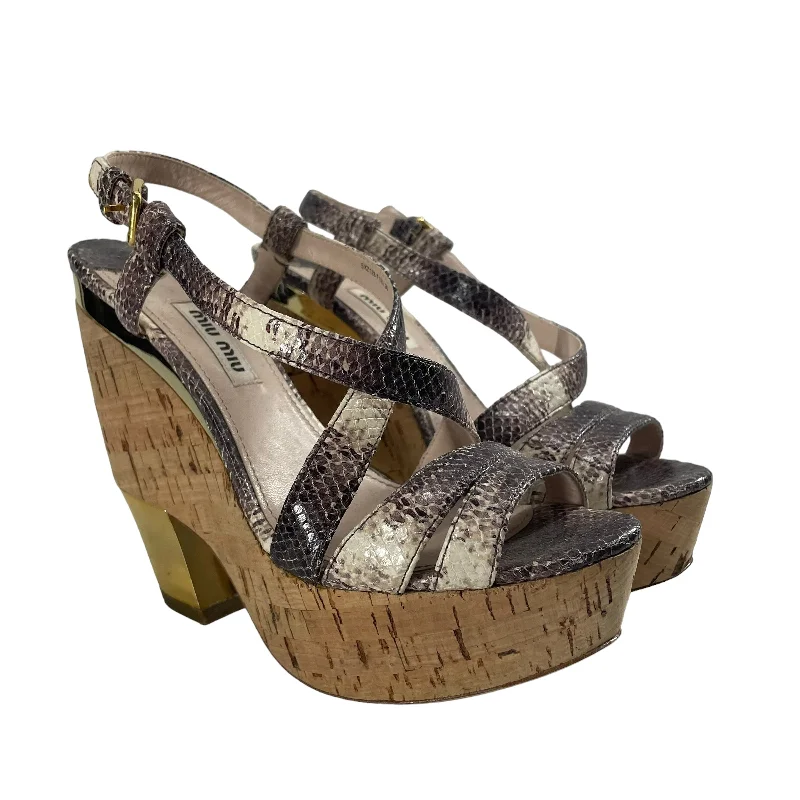 Versatile Heeled Sandals for Any Occasion---MIU MIU/Heels/US 6.5/MLT/SNAKE PRINT