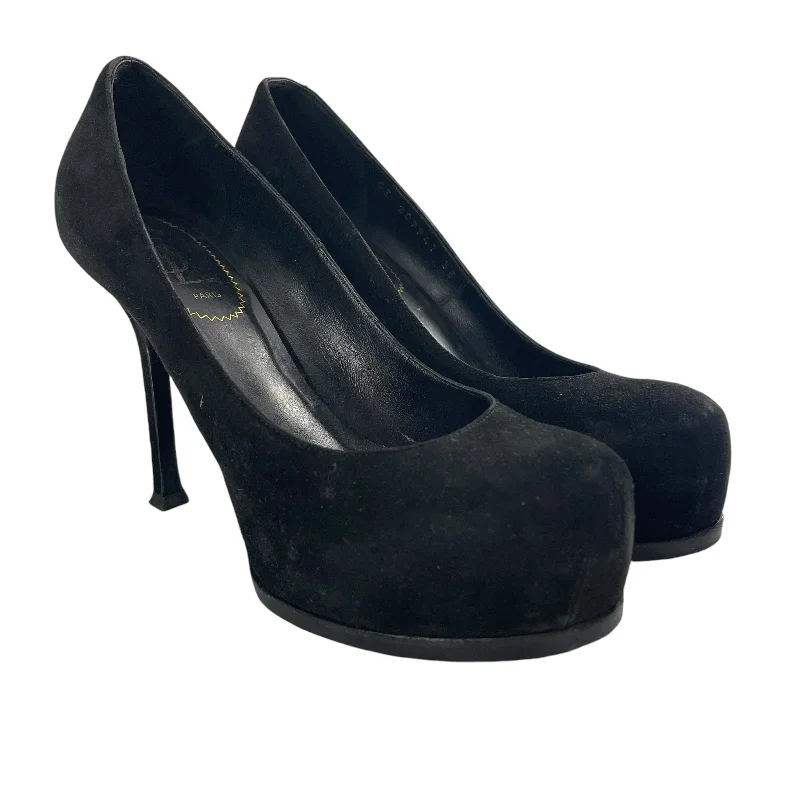 Affordable Suede Ankle Pumps for All-Day Wear--YVES SAINT LAURENT/Heels/EU 35/Suede/BLK/STILETTO SUEDE