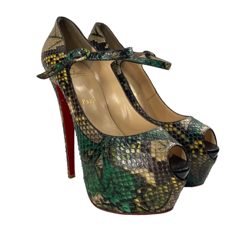 Versatile Heeled Sandals for Any Occasion---Christian Louboutin/Heels/EU 40/Animal Pattern/GRN/SNAKE SKIN PUMPS