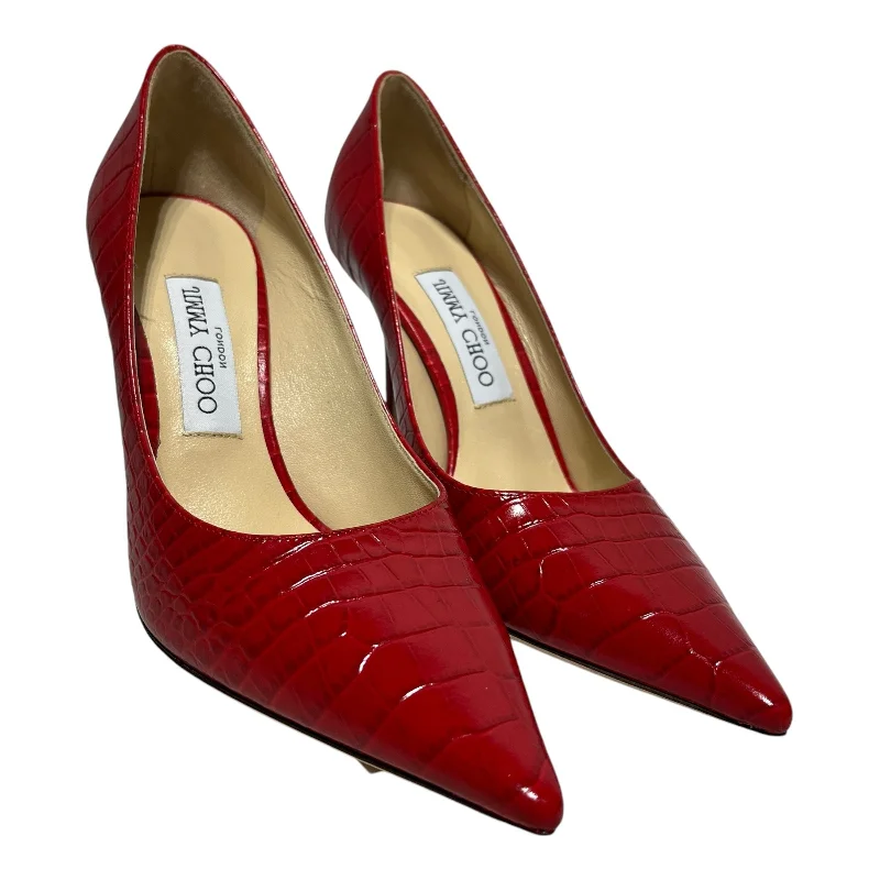 JIMMY CHOO/Heels/EU 38/Leather/RED/CROC SKIN---Comfortable Leather Pumps for Office and Everyday Wear