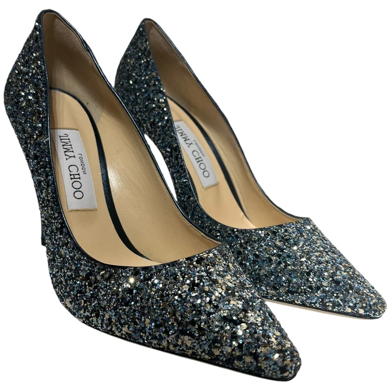 Versatile Heeled Sandals for Any Occasion---JIMMY CHOO/Heels/EU 38/BLU/ELECTRIC BLUE SPARKLE