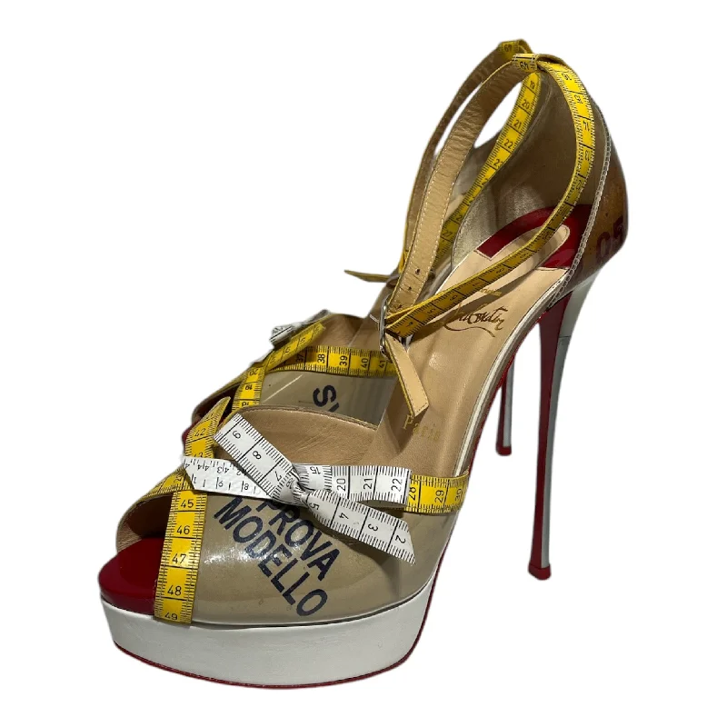 Christian Louboutin/Heels/EU 39.5/All Over Print/Leather/KHK/MEASURING TAPE---Comfortable Leather Pumps for Office and Everyday Wear