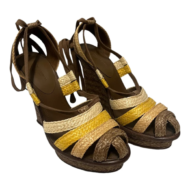 BOTTEGA VENETA/Heels/US 8.5/BRW/Braided Wedge---Durable Leather Braided Ankle Strap Heels with Premium Quality