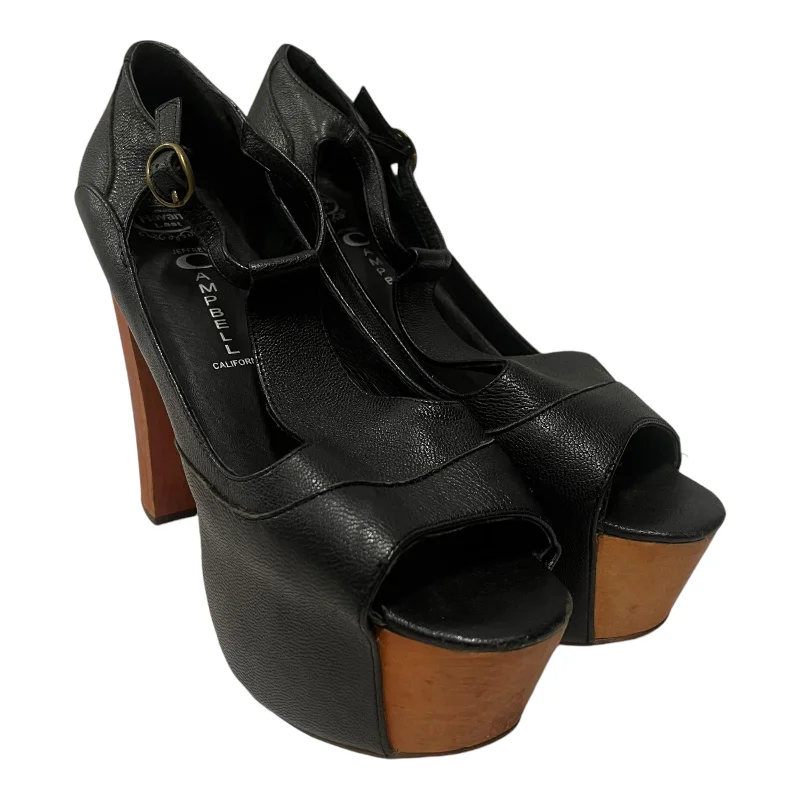 Trendy Peep Toe Platform Heels Crafted from Genuine Leather--Jeffrey Campbell/Heels/US 7.5/Leather/BLK/peep toe mary-jane strap