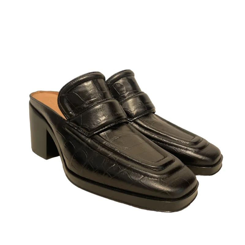 Trendy Chunky Heel Pumps for Casual Wear--BOTTEGA VENETA/Heels/EU 37/Stripe/Leather/BLK/Crocodile Loafer Heels